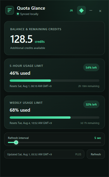 Quota Glance English interface
