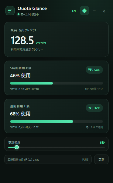 Quota Glance 日本語画面